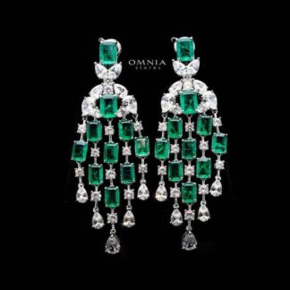 Omnia Israa Green Chandelier Earrings In 92.5 Silver High Quality Simulated diamonds - Green