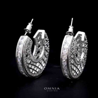 Omnia Joud White Earrings in High Quality Zircon Stone Rhodium Plated
