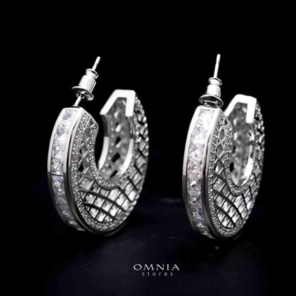 Omnia Joud White Earrings in High Quality Zircon Stone Rhodium Plated