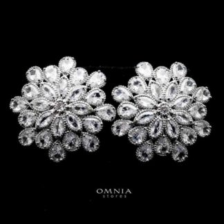 Omnia Elsa White Floral Earrings in High Quality Zircon Stone Rhodium Plated