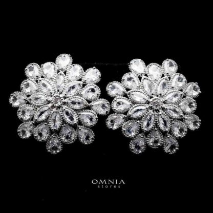 Omnia Elsa White Floral Earrings in High Quality Zircon Stone Rhodium Plated