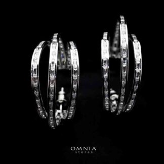 Omnia Sarah Radiant Triple Hoop Earrings in High Quality Zircon Stone Rhodium Plated