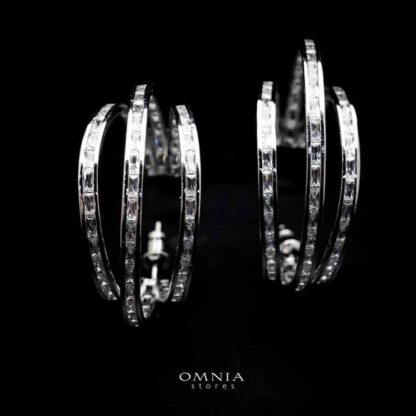 Omnia Sarah Radiant Triple Hoop Earrings in High Quality Zircon Stone Rhodium Plated