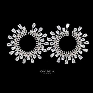 Omnia Angel Sunburst Teardrop Crystal Earrings in High Quality Zircon Stone Rhodium Plated