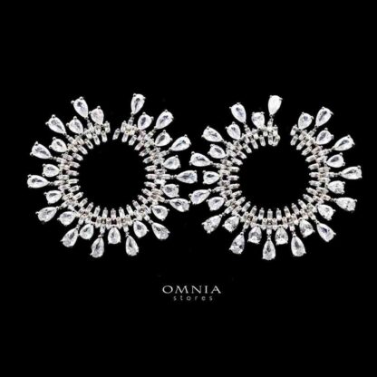 Omnia Angel Sunburst Teardrop Crystal Earrings in High Quality Zircon Stone Rhodium Plated