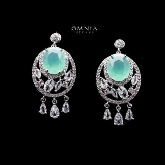 Omnia Rola Aqua Drop Earrings with White Zircon Accents in High Quality Rhodium Plated