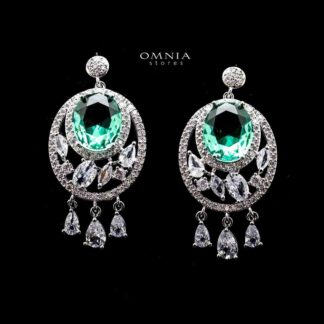 Omnia Rola Emerald Drop Earrings with White Zircon Accents in High Quality Rhodium Plated
