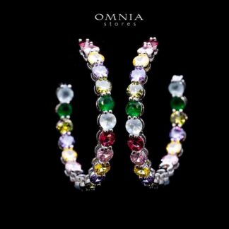 Omnia Rina Multi Color Radiant Crystal Hoop Earrings in High Quality Zircon Stone Rhodium Plated