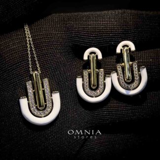 Omnia Andy White Set Accessories in High Quality Zircon Stone Rhodium Plated