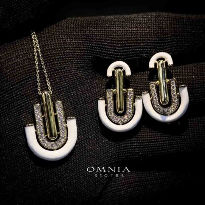 Omnia Andy White Set Accessories in High Quality Zircon Stone Rhodium Plated