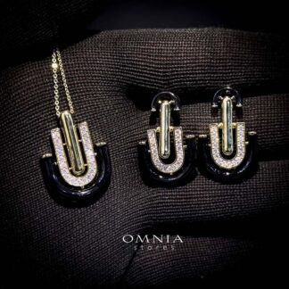 Omnia Andy Black Set Accessories in High Quality Zircon Stone Rhodium Plated