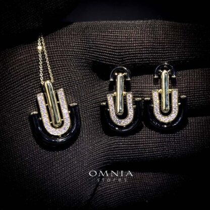Omnia Andy Black Set Accessories in High Quality Zircon Stone Rhodium Plated