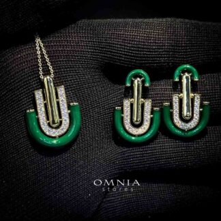 Omnia Andy Green Set Accessories in High Quality Zircon Stone Rhodium Plated