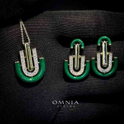 Omnia Andy Green Set Accessories in High Quality Zircon Stone Rhodium Plated