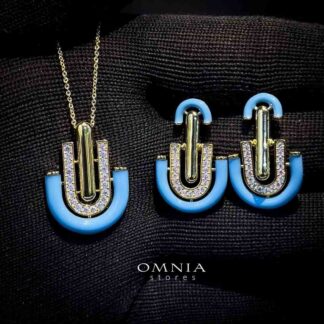 Omnia Andy Blue Set Accessories in High Quality Zircon Stone Rhodium Plated
