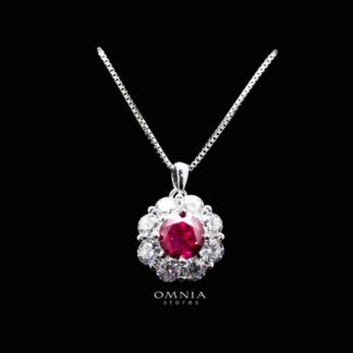 Omnia Mashael Red Pendant Necklace in 92.5 Silver with High Quality Simulated Diamonds