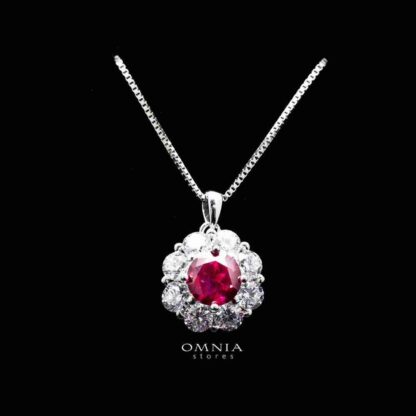 Omnia Mashael Red Pendant Necklace in 92.5 Silver with High Quality Simulated Diamonds