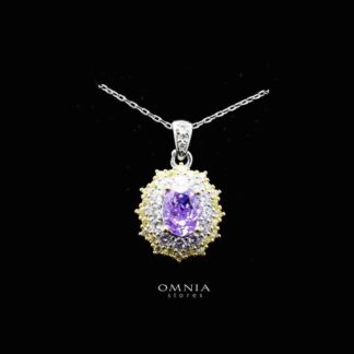Omnia Faryal Oval Purple Pendant Necklace in 92.5 Silver with High Quality Simulated Diamonds
