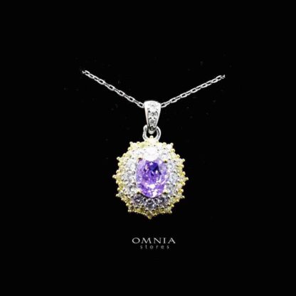 Omnia Faryal Oval Purple Pendant Necklace in 92.5 Silver with High Quality Simulated Diamonds