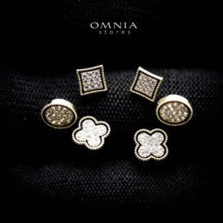 Omnia Jaleela Golden Shape Stud Earrings Set in 92.5 Silver With High Zircon Stones