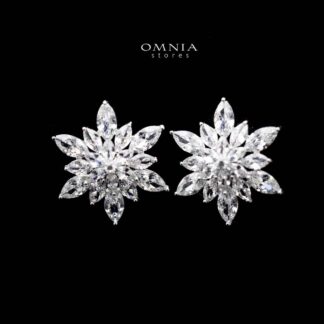 Omnia Almira Floral Stud Earrings in 92.5 Silver in High Quality Zircon Stones