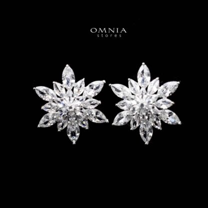 Omnia Almira Floral Stud Earrings in 92.5 Silver in High Quality Zircon Stones