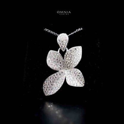 Omnia Dayana Floral Necklace in High Quality 92.5 Silver with Simulated Diamonds