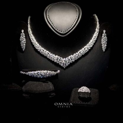 Omnia Alina White Bridal Full Set in High Quality Zircon Stone Rhodium Plated