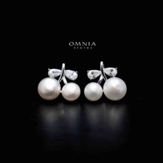 Omnia Chloe Pearl Earrings with Iced Cut Stones in High Quality 92.5 Silver