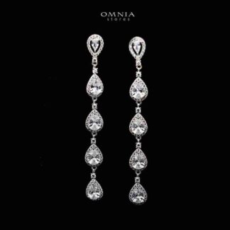 Omnia Amal Long Drop Earrings in 92.5 Silver with High Quality Zircon Stones