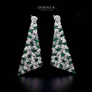 Omnia Jana Emerald Green Drop Earrings In 92.5 Silver with High Quality Simulated Diamonds