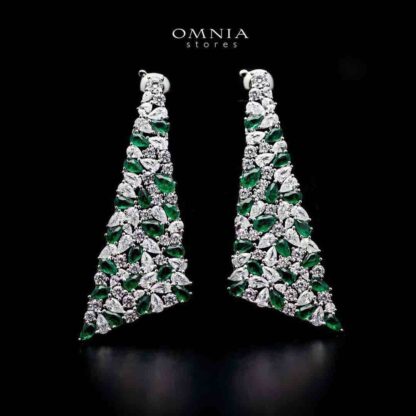Omnia Jana Emerald Green Drop Earrings In 92.5 Silver with High Quality Simulated Diamonds