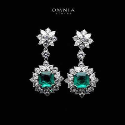 Omnia Rania Turquoise Statement Drop Earrings In 92.5 Silver with High Quality Simulated Diamonds