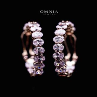 Omnia Selita Rose Gold Hoop Earrings In 92.5 Silver with High Quality Simulated Diamonds