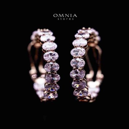 Omnia Selita Rose Gold Hoop Earrings In 92.5 Silver with High Quality Simulated Diamonds