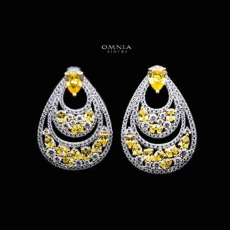 Omnia Jade Yellow Drop Earrings in 92.5 Silver with High Quality Simulated Diamonds