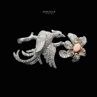 Omnia Ella Bird Brooch in 92.5 Silver with High Quality Simulated Diamonds