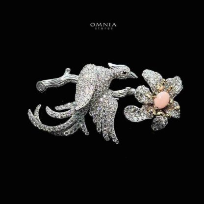 Omnia Ella Bird Brooch in 92.5 Silver with High Quality Simulated Diamonds