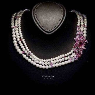 Omnia Pearl Necklace in 92.5 Silver with High Quality Simulated Diamonds