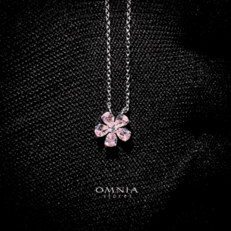 Omnia Pink Blossom Necklace In 92.5 Silver with High Quality Simulated Diamonds
