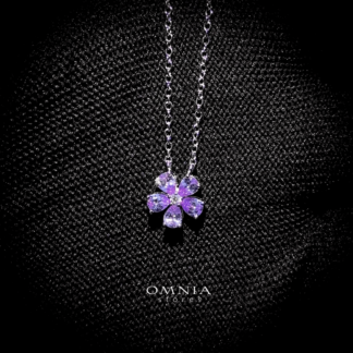 Omnia Purple Bloom Necklace In 92.5 Silver with High Quality Simulated Diamonds