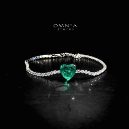 Omnia Louise Green Bracelet In 92.5 Silver High Quality Simulated Diamonds