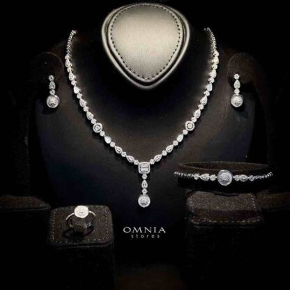 Omnia Olivia Elegant Bridal Full Set in 925 Silver High Quality Simulated Diamonds (Only Available in KSA)