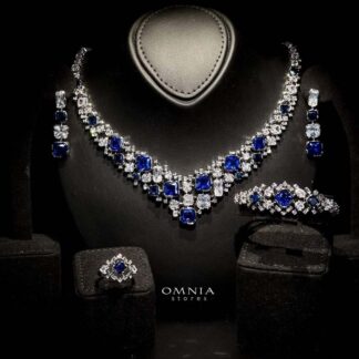Omnia Catherine Blue Bridal Full Set in High Quality Zircon Stone Rhodium Plated
