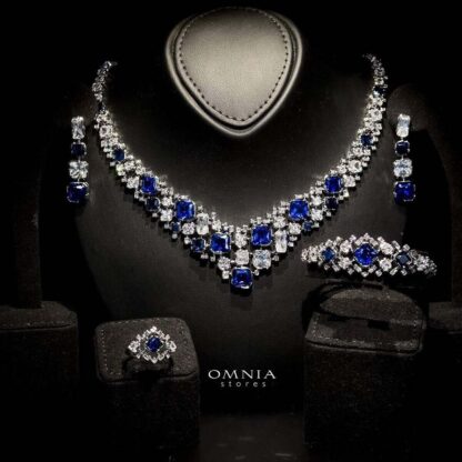 Omnia Catherine Blue Bridal Full Set in High Quality Zircon Stone Rhodium Plated