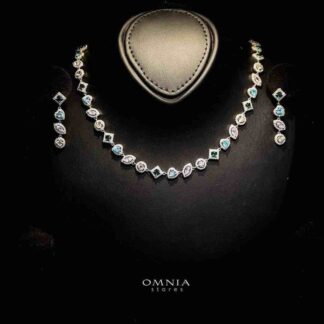 Omnia Salma Multi-Stone Set in 92.5 Silver with High Quality Iced Cut Stones and Blue-Green Accent Stones