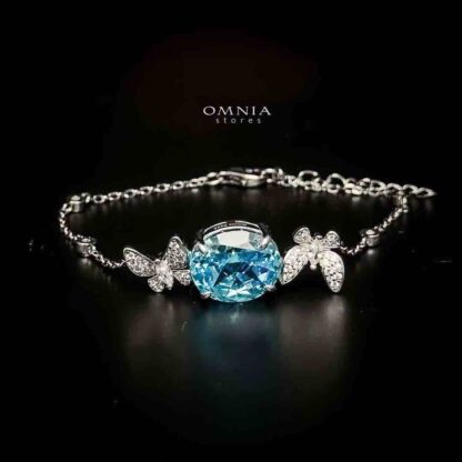 Omnia Maysun Baby Blue Bracelet in 92.5 Silver with High Quality Simulated Diamonds