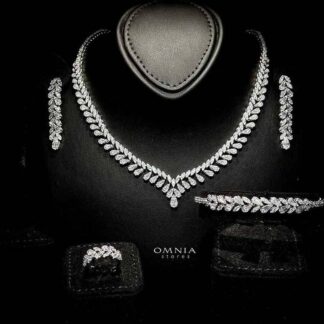 Omnia Aseel White Bridal Full Set in High Quality Zircon Stone Rhodium Plated