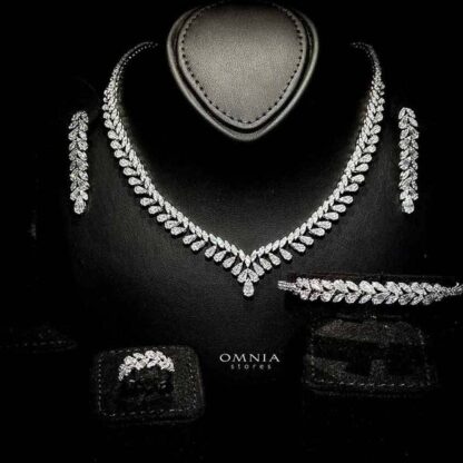 Omnia Aseel White Bridal Full Set in High Quality Zircon Stone Rhodium Plated