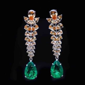 Omnia Larisa Green and Champagne Teardrop Earrings in 92.5 Silver with High Quality Simulated Diamonds